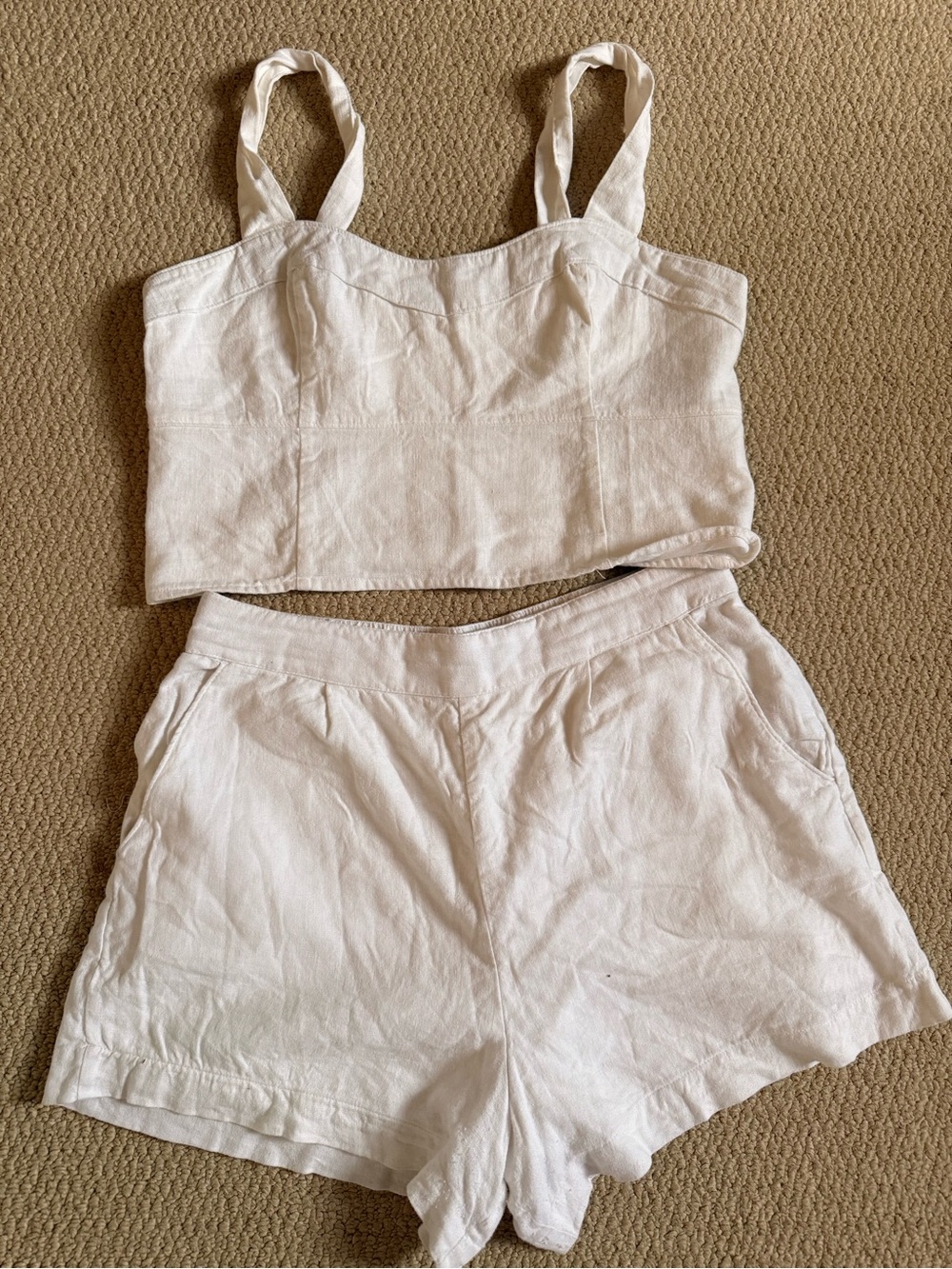 Abercrombie & Fitch White Linen Tank Top and Shorts Set
